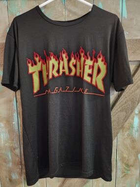 Thrasher Men's Black Flame Logo Short Sleeve Tee